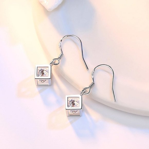 NEW [Set of 3] 925 Sterling Silver Diamond Cube D - Picture 7 of 12